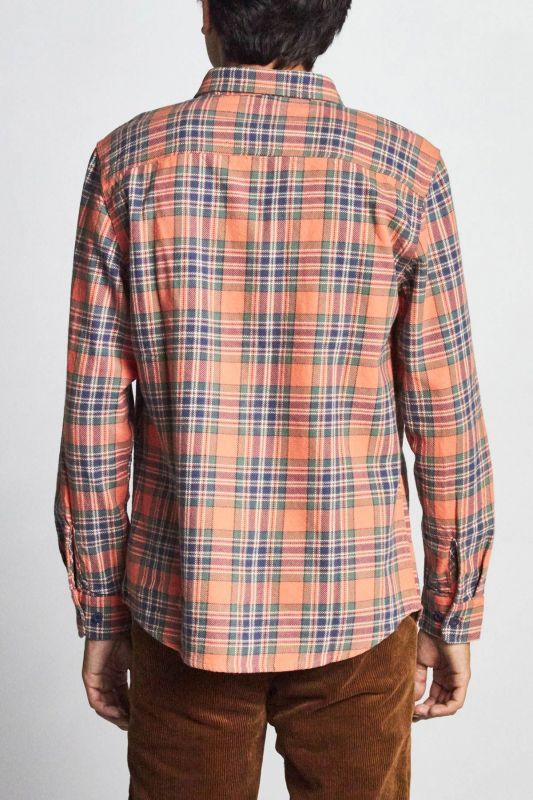 BRIXTON]-BOWERY L/S FLANNEL-SALMON/NAVY- CRUCIAL（クルーシャル）